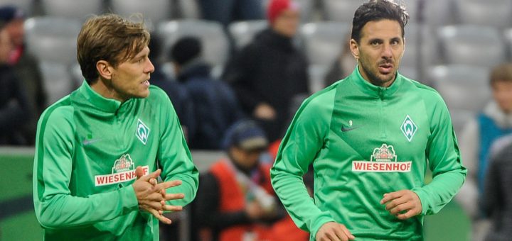 Geballte Routine bei Werder: Clemens Fritz (l.) ist 35, Claudio Pizarro 37 Jahre alt. Foto: Nordphoto
