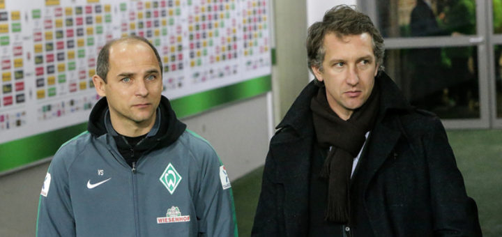 Eine der ersten Entscheidungen von Frank Baumann (r.) wird sein, ob Viktor Skripnik weiter Cheftrainer beim SV Werder bleibt. Foto: Nordphoto