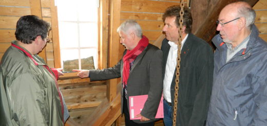 Die Vorsitzende des Bürgervereins, Petra Dieg­ner, zeigte Klaus Sass, Jörg Monsees und Uwe Steenken (v.l.) von der SPD-Fraktion heute die Fensterschäden. Foto: Bosse