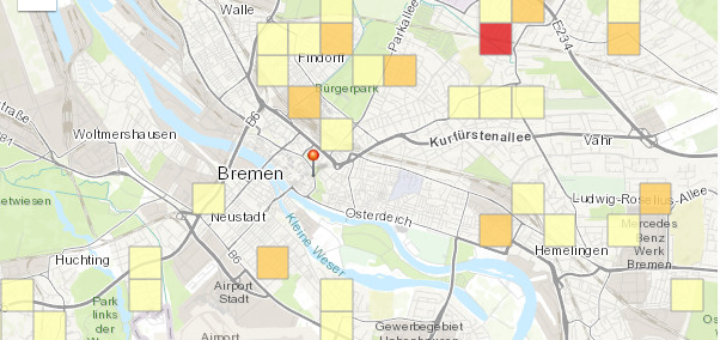 So sieht die Einbruchskarte für Bremen auf der Homepage der Polizei aus. Screenshot: WR
