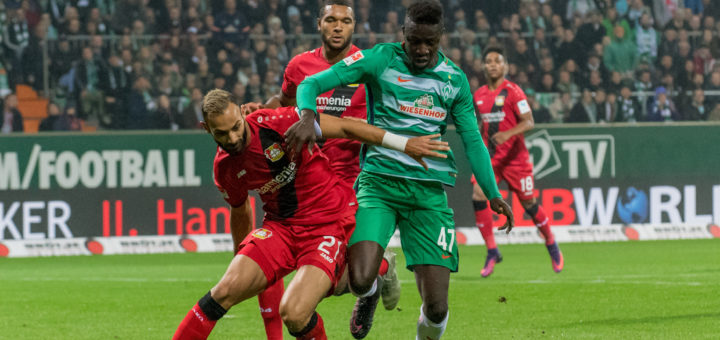 Mit seinem ersten Bundesligator schoss Werders Nachwuchsstürmer Ousman Manneh seine Mannschaft zum Sieg gegen Bayer Leverkusen. Foto: Nordphoto