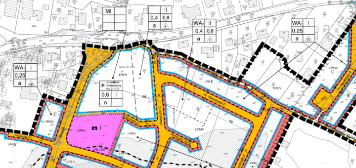 Ausschnitt aus dem Bebauungsplan Nr. 242 mit der als Mischgebiet ausgewiesenen Fläche im Norden an der Nutzhorner Straße.Ausschnitt: Gemeinde Ganderkesee/NWP