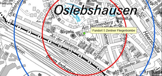 Alle Haushalte im rot markierten Bereich müssen während der Bombensprengung evakuiert werden. Foto: Polizei Bremen