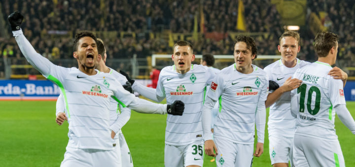 Werders Jubel nach dem Treffer zum 2:1. Foto: Nordphoto
