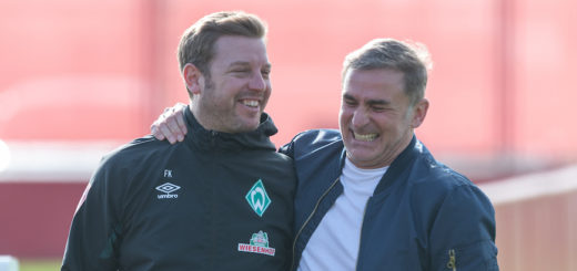 Momentan auf Tour für die deutsche U21-Auswahl: Nationaltrainer Stefan Kuntz (rechts) traf sich auf Mallorca auch mit Werder Coach Florian Kohfeldt. Foto: Nordphoto