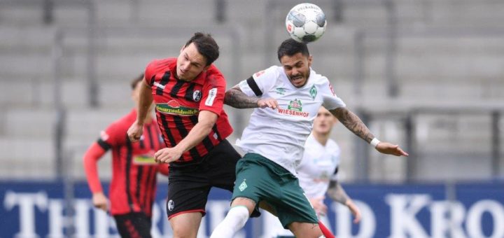 Traf den Ball beim 1:0 perfekt und lässt Werder wieder Hoffen im Abstiegskampf: Leonardo Bittencourt (rechts) Foto: Nordphoto