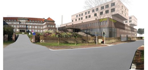 Das neue Krankenhaus soll die Sicht von der Wildeshauser Straße auf den denkmalgeschützten Högerbau möglichst wenig beeinträchtigen Grafik: Gerlach Schneider Partner Architekten