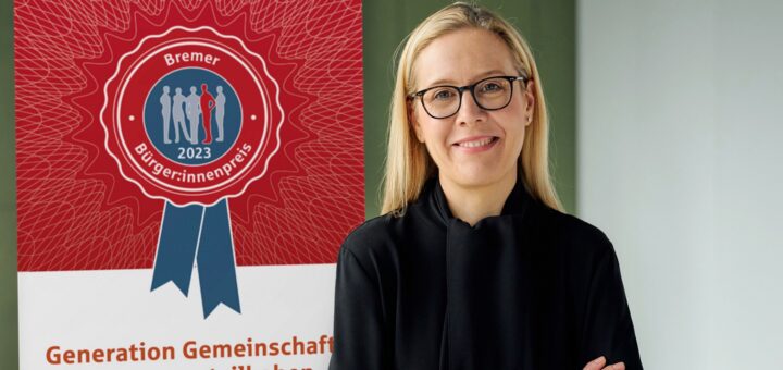 Frauke Hegemann, Vorstandsmitglied der Sparkasse Bremen, wird 2023 erstmals den „Bremer Bürger:innenpreis“ verleihen. Foto: Sparkasse Bremen/ Heidmann