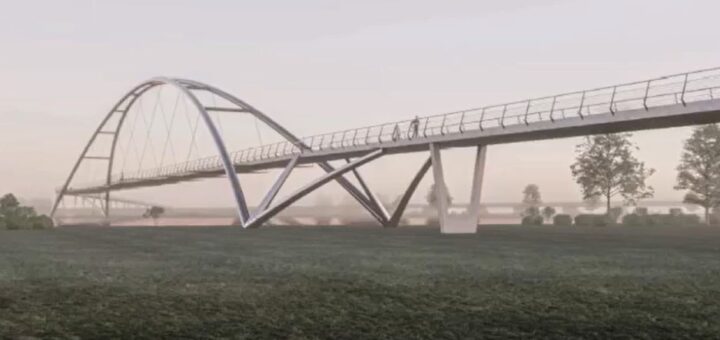 Der erste Entwurf für die Korbinsel-Brücke: So könnte die neue Fahrrad- und Fußgängerbrücke zwischen Hemelingen und Obervieland aussehen. Screenshot/Entwurf: Planungsbüro IGS Weimar im Auftrag des ASV