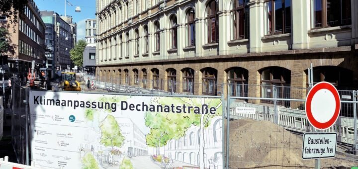 Nach zahlreichen Verschiebungen ist es soweit: Der Umbau der Dechanatstraße zur ersten Bremer Klimameile haben begonnen. Foto: Schlie