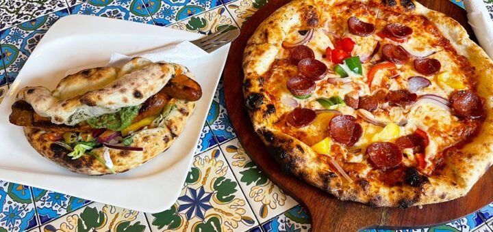 Ein Panuozzo Merguez und eine Pizza mit Sucuk im Mosaik. Foto: Schlie